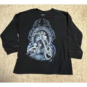 Top Heavy Fire Breather Chopper Motorcycle Shirt Youth 4/5 Black Biker Y2K